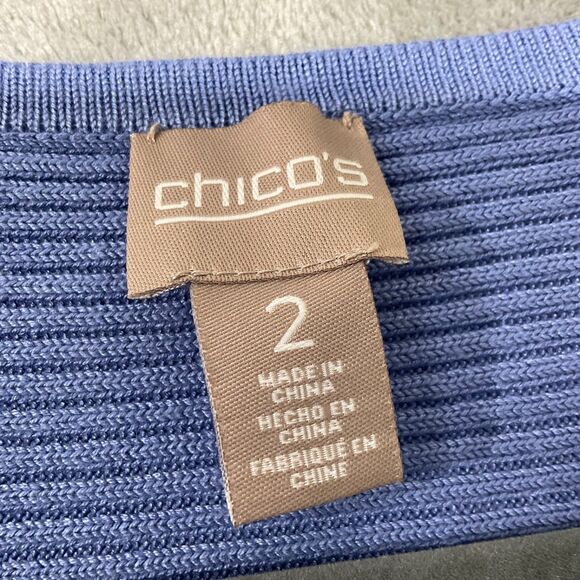 Chico’s Ribbed Boxy Knit Blouse Top women’s Size Large blue pull over 3/4 sleeve - Picture 2 of 13